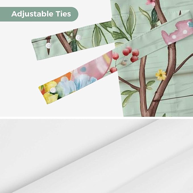 Easter Tie Up Valance Curtains for Windows, Kitchen Curtains Window Shades, Spring Watercolor Bunny Eggs Wooden Grain Green Light Filtering Roman Curtain Valances for Bedroom/Bathroom/Cafe 54"x18"