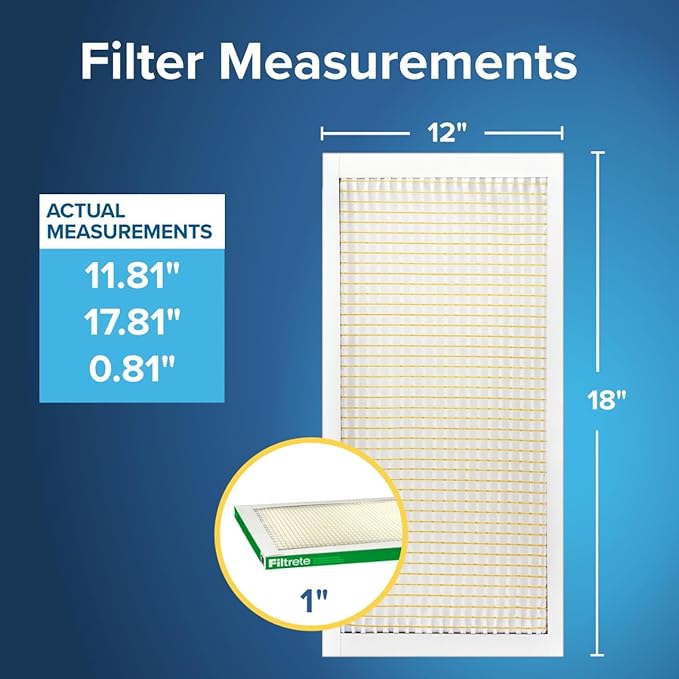 Filtrete 12x18x1 AC Furnace Air Filter, MPR 700, MERV 8, Tough on Pollen, Easy on Airflow, 3-Month Pleated 1-Inch Electrostatic Air Cleaning Filter, 4-Pack (Actual Size 11.81 x 17.81 x 0.81 in)