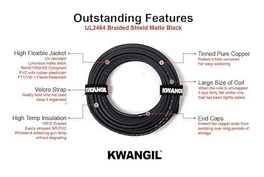 3C 20AWG AMSB Shielded Cable Wire (UL2464) - Highly Flexible Str TC, PVC Ins, OS+TC BRD, PVC JKT for CNC Machine, Stepper Motor, VFD Spindle (Matte Black 100FT)