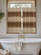 Retro Country Brown Wooden Board Window Valance Curtains, Farmhouse Gradient Plank Light Filtering Kitchen Valance with 3-inch Rod Pocket for Living Room Bathroom Bedroom,2 Panel,52x45In