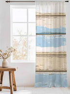 Sheer Curtains 96 Inches Long, Vintage Geometric Blue Semi Sheer Curtains Light Filtering Window Treatment, Abstract Country Shabby Wood Grain Privacy Voile Drapes for Living Room Bedroom 52x96 Inch