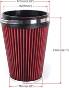 MUGE RACING 6" 152 mm High Flow Inlet Air Filter, Air Intake Cone Filter Replacement Performance Washable Clamp-On Dry, 8'' Tall(Red)