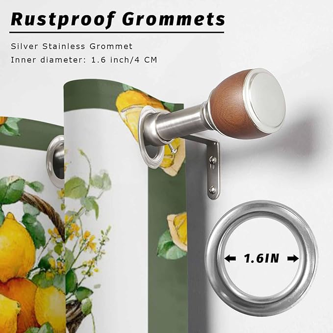 Lemon Outdoor Curtains for Patio Lemons Baskets Summer Tropical Plant Waterproof Outside Curtains with Grommet Top Weatherproof Curtain for Cabana Pergola Gazebo, 2 Pack, 54" W x 84" L