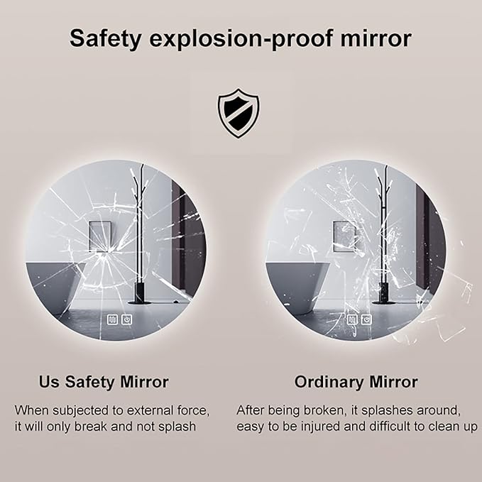 Led Mirror for Bathroom,Bathroom Mirrors for Vanity,Shatter-Proof,with Dimming & 3 Color Modes,Heated Demister Pad,Anti-Fog,Hanging Vanity Mirror,Easy to Install, Easy to Clean (Size : 80x80cm)