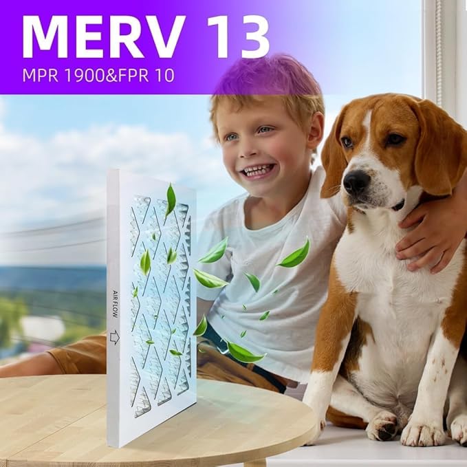 16 3/8x21 1/2x1 MERV 13 (6-Pack) Pleated Air Filter (Actual Size: 16 3/8"x21 1/2"x3/4") MPR 1900 & FPR 10, Furnace Air Filters