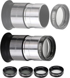 Complete Telescope Eyepiece Set - Multi-Coated Optics - 1.25 inch Eyepiece Set with 4mm, 10mm, 20mm Lenses, 5X Barlow Lens, 2 Moon Filters, 2 Polarizing Filters