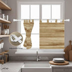 Light Brown Wood Grain Kitchen Curtains 24 Inch Length, Small Window Curtains Tab Top, Western Farmhouse Barn Door Light Filtering Short Window Treatments Tier Drapes 27.5"x24" 2 Panel