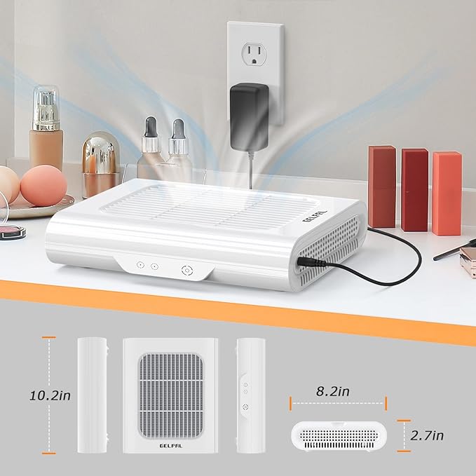 Professional Nail Dust Collector, Adjustable Nail Dust Collector for Acrylic Nails , Electric Nail Vacuum Fan, Low Noise, Dust Collector for Nail Polishing &Salon.White.