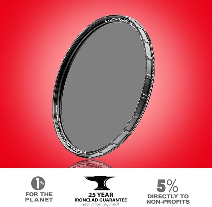 46mm X2 CPL Circular Polarizing Filter for Camera Lenses - AGC Optical Glass Polarizer Filter with Lens Cloth - MRC8 - Nanotec Coatings - Weather Sealed by Breakthrough Photography