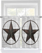 Vintage Farm Western Star Window Valance Curtains, White Wood Grain Light Filtering Kitchen Valance with 3-inch Rod Pocket for Living Room Bathroom Bedroom,2 Panel,42x45In