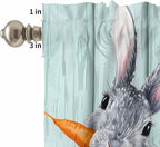 Easter Kitchen Curtain Set, Spring Rabbit Botanical Carrots Green Wooden Grain Window Valance and Tiers 36" Length, Light Filtering Short Curtains Valance for Cafe Bathroom Bedroom 54"x18"