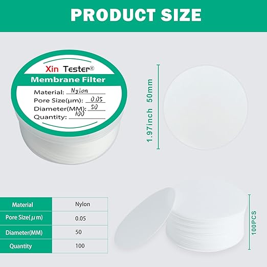 Xin Tester 100 Pieces Nylon Disc Membrane Filters, 50 mm Diameter, 0.05µm Pore Size