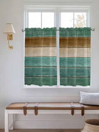 Vintage Plank Turquoise Brown Window Valance Curtains, Farmhouse Wood Grain Light Filtering Kitchen Valance with 3-inch Rod Pocket for Living Room Bathroom Bedroom,2 Panel,42x45In