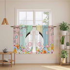 Easter Kitchen Curtains 45 Inch Long 2 Panel Set, Rod Pocket Window Treatment, Spring Colorful Bunny Eggs Flower Wood Grain Light Filtering Short Curtains & Drapes for Bathroom Laundry 52"W x 45"L