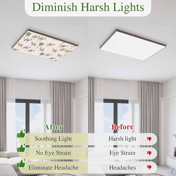 Fluorescent Light Covers for Ceiling Lights Desert Camel Magnetic Light Filters 4 Pack 4x2 ft Bohemian Southwest Date Trees Ceiling Lights Cover for Classroom Office School Home Drop Lamp Decor