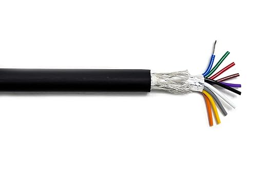12C 24AWG AMSB Shielded Cable Wire (UL2464) - Highly Flexible Str TC, PVC Ins, OS+TC BRD, PVC JKT for CNC Machine, Stepper Motor, VFD Spindle (Matte Black 100FT)