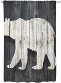 Sheer Curtains 72 Inches Long, White Brown Bear Semi Sheer Curtains Light Filtering Window Treatment, Rustic Counrty Vintage Wood Grain Privacy Voile Drapes for Living Room Bedroom 52x72 Inch