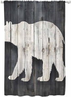 Sheer Curtains 63 Inch Length, White Brown Bear Semi Sheer Curtains Light Filtering Window Treatment, Rustic Counrty Vintage Wood Grain Privacy Voile Drapes for Living Room Bedroom 52x63 Inch