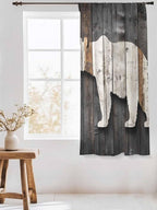 Sheer Curtains 72 Inches Long, Vintage White Brown Bear Semi Sheer Curtains Light Filtering Window Treatment, Retro Country Rustic Wood Grain Privacy Voile Drapes for Living Room Bedroom 52x72 Inch