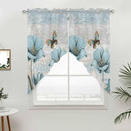 Spring Floral Swag Valances for Windows, Vintage Tulips Flower Butterfly Retro Wood Blue Rod Pocket Kitchen Curtains Valance, Kitchen Window Curtains Swag for Cafe Living Room, 2 Panels, 36x45 inch