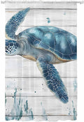 Sheer Curtains 108 Inches Long, Teal Green Ocean Turtle Semi Sheer Curtains Light Filtering Window Treatment, Coastal Seaweed Wood Grain Privacy Voile Drapes for Living Room Bedroom 52x108 Inch