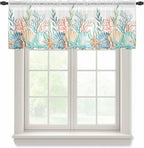 Summer Beach Sheer Valance Curtains, Ocean Colorful Coral Shell Seaweed Starfish Light Filtering Kitchen Valances Rod Pocket Voile Curtain Window Treatment for Bedroom/Living Room/Basement 42Wx18L