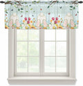 Easter Sheer Valances for Windows 54"x18", Light Filtering Kitchen Curtains Valance, Spring Watercolor Eggs Tulip Wooden Grain Teal Rod Pocket Chiffon Curtains for Living Room Bedroom Cafe