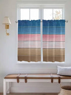 Blue Pink Brown Gradient Wood Grain Window Valance Curtains, Vintage Wood Board Light Filtering Kitchen Valance with 3-inch Rod Pocket for Living Room Bathroom Bedroom,2 Panel,52x45In