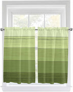 Gradient Green Wooden Board Window Valance Curtains, Retro Country Wood Grain Light Filtering Kitchen Valance with 3-inch Rod Pocket for Living Room Bathroom Bedroom,2 Panel,27.5x45In
