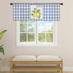 Lemon Sheer Valance Curtains, Summer Fruit Floral Wood Grain Blue Plaid Light Filtering Kitchen Valances Rod Pocket Voile Curtain Window Treatment for Bedroom/Living Room/Basement 54Wx18L