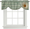 Daisy Flower Tie Up Valance Curtains for Windows, Kitchen Curtains Window Shades, Modern Art Floral Farmhouse Teal Wooden Grain Light Filtering Roman Curtain Valances for Bedroom/Bathroom/Cafe 42"x18"