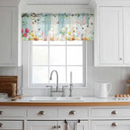 Easter Sheer Valances for Windows 42"x18", Light Filtering Kitchen Curtains Valance, Spring Watercolor Bunny Eggs Tulip Wooden Grain Rod Pocket Chiffon Curtains for Living Room Bedroom Cafe
