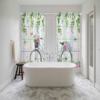 Spring Kitchen Curtains, Bicycles Botanical Leaves Rose Colorful Stripes Light Filtering Window Curtain Panels, 2Pcs Rod Pocket Window Treatments Set for Living Room Bathroom Bedroom 52x72 Inches