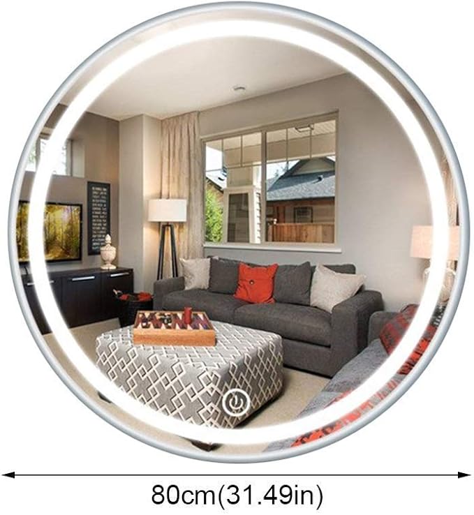 Round Waterproof LED Bathroom Wall Makeup Mirrors with White Light Sensor Touch Control and Demister Pad (Color : with Frame Size : 70cm) (with Frame 80cm)