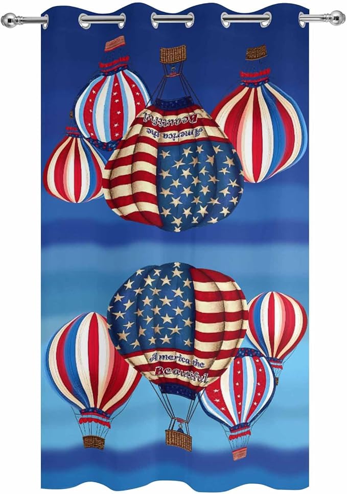 Independence Day Waterproof Outdoor Curtains for Patio, Windproof Weatherproof Curtains with Weighted Hem, Hot Air Balloon Patriotic Star Light Filtering Privacy Drapes for Porch 54"x 84"