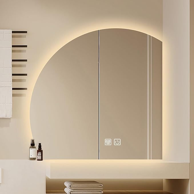 Bathroom Wall Mounted Mirror, LED Illuminated Vanity Mirror with Demister Pad, Mirror for Wall Decor Mirror with Anti-Fog, Dimmable Light Function, Touch Switch (Color : Right Cut, Size : 27.