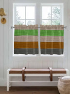 Farm Gray Green Brown Wood Grain Window Valance Curtains, Rustic Wooden Plank Light Filtering Kitchen Valance with 3-inch Rod Pocket for Living Room Bathroom Bedroom,2 Panel,27.5x36In