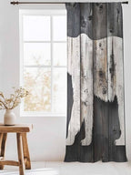 Sheer Curtains 108 Inches Long, White Brown Bear Semi Sheer Curtains Light Filtering Window Treatment, Farmhouse Country Vintage Wood Grain Privacy Voile Drapes for Living Room Bedroom 52x108 Inch
