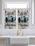 Farmhouse Bear Camper Van Tree Window Valance Curtains, Vintage Wood Grain Light Filtering Kitchen Valance with 3-inch Rod Pocket for Living Room Bathroom Bedroom,2 Panel,52x54In