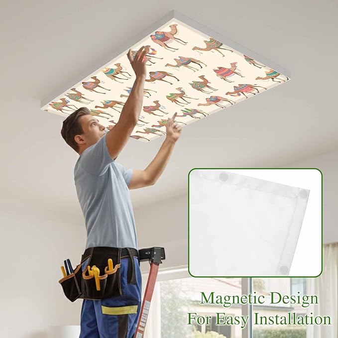 Fluorescent Light Covers for Ceiling Lights Desert Camel Magnetic Light Filters 3 Pack 4x2 ft Vintage Southwest Date Trees Ceiling Lights Cover for Classroom Office School Home Drop Lamp Decor