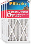Filtrete 12x36x1 AC Furnace Air Filter, MERV 11, MPR 1000, Micro Allergen Defense, 3-Month Pleated 1-Inch Electrostatic Air Cleaning Filter, 4 Pack (Actual Size 11.69 x 35.69 x 0.81 in)