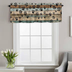 Dog Paws Valances for Windows, Teal Brown Wood Grain Kitchen Valance Light Filtering Rod Pocket Short Curtains for Kitchen Bathroom, 1 Panel, 60"x14"