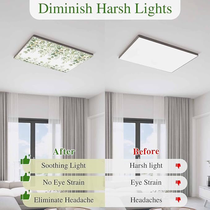 Fluorescent Light Covers for Ceiling Lights Sage Green Eucalyptus Leaves Magnetic Light Filters 3 Pack 4x2 ft Nature Leaf Plant Ceiling Lights Cover for Classroom Office School Home Drop Lamp Decor
