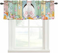 Easter Curtain Valances for Windows, Kitchen Valance Window Treatment, Spring Colorful Bunny Eggs Flower Wood Grain Light Filtering Block Curtains for Bathroom/Bedroom/Living Room 60'' x 18''