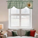 Daisy Flower Tie Up Valance Curtains for Windows, Kitchen Curtains Window Shades, Modern Art Floral Farmhouse Teal Wooden Grain Light Filtering Roman Curtain Valances for Bedroom/Bathroom/Cafe 42"x18"