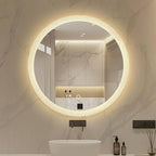 Round LED Bathroom Mirror, Wall Mounted Mirror with Demister Pad 3 Dimmable Color, Backlit Makeup Mirror, for Bathroom, Vanity, Bedroom(90cm/35.4in)