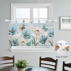 Spring Floral Kitchen Curtains 36 Inch Length, Small Window Curtains Tab Top, Vintage Tulips Flower Butterfly Retro Wood Blue Light Filtering Short Window Treatments Tier Drapes 27.5"x36" 2 Panel