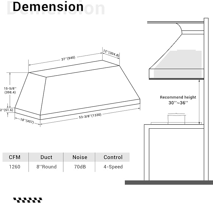 CHETTO C Stainless Steel Range Hood Cover with 4-Speed Vent Hood Insert Custom Handcrafted Metal Kitchen Fan with Towel Rack LED Light 54"W x21"D x48"H White Wall Mount
