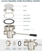 3-1/2 Inch Commercial Sink Drain with Twist Handle Kitchen Sink Opening Waste Drain Valve Stopper Prevents Sink Clogged Overflow for 1/2/3 Compartment Sink Style Drains