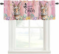 Easter Curtain Valances for Windows, Kitchen Valance Window Treatment, Spring Rabbit Eggs Flowers Flags Leaves Wood Grain Light Filtering Block Curtains for Bathroom/Bedroom/Living Room 42'' x 18''